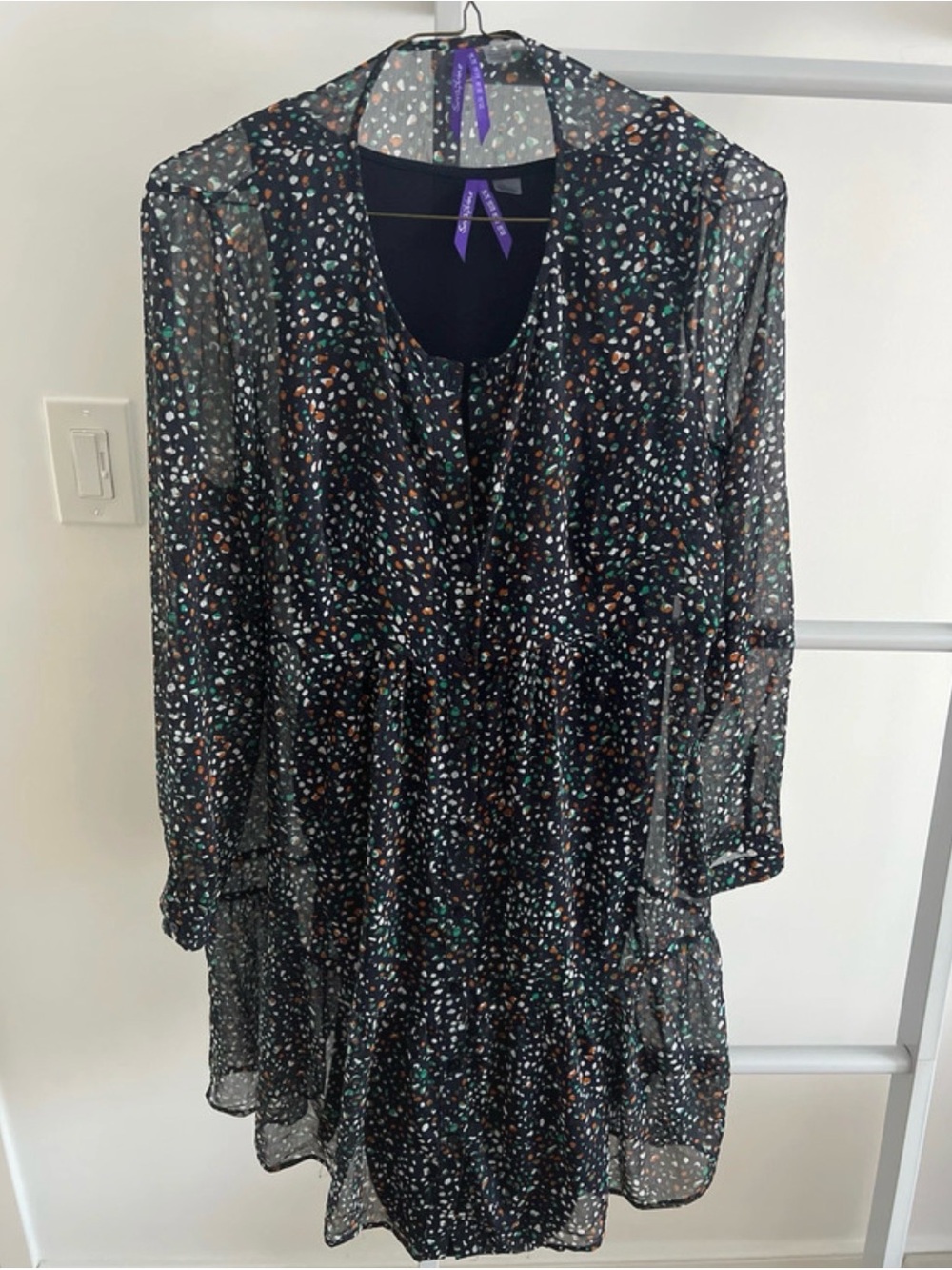 Seraphine Maternity Black Multi-Spot Sheer Tiered Women's Dress